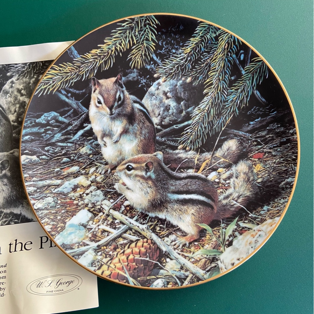 Chipmunks Beneath The Pines Plate Carl Brenders Cabin Lodge decor Wildlife Portr